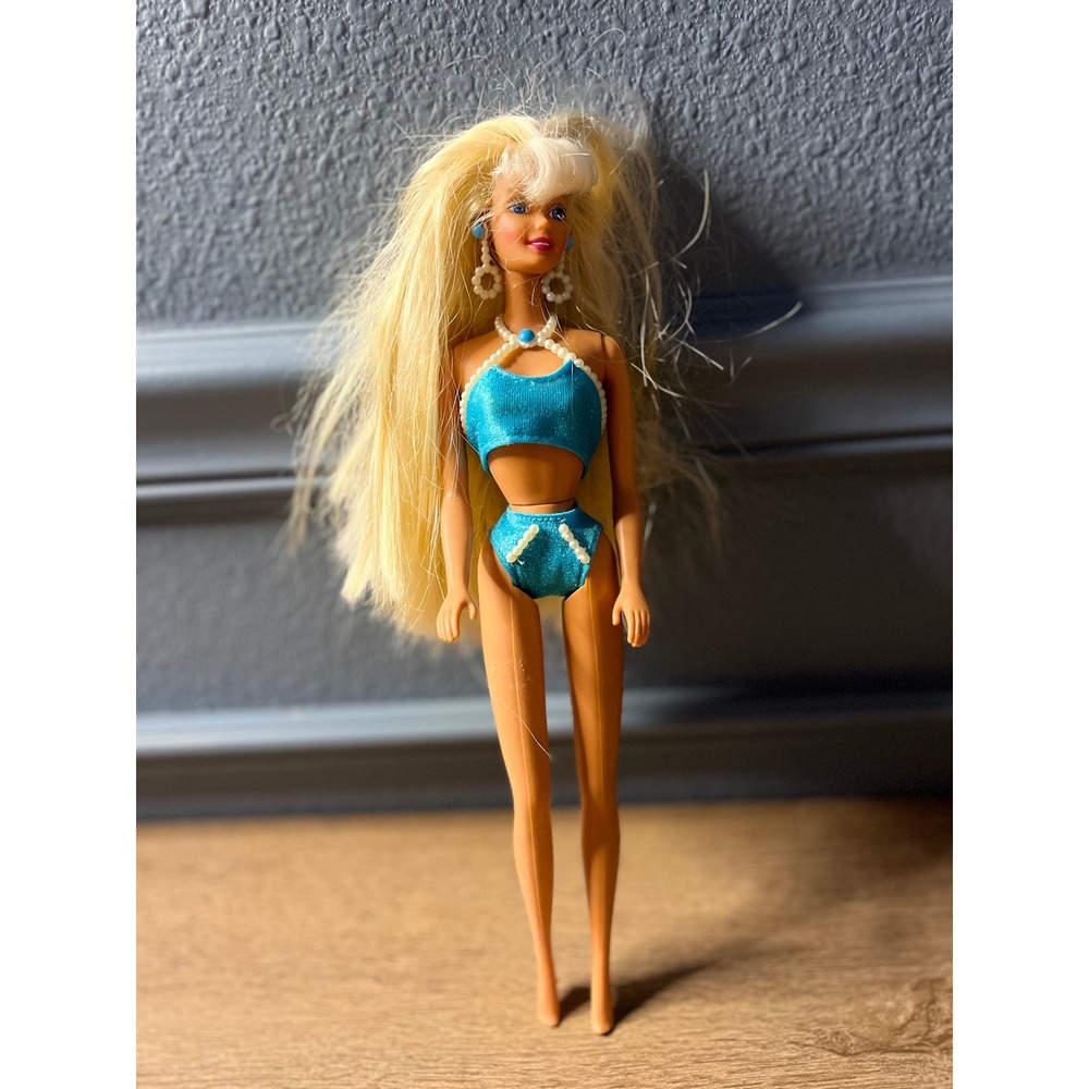 Vintage Mattel Barbie Doll 1991 Pearl Beach Teal Blue Bikini Blonde Hair 12 Inch
